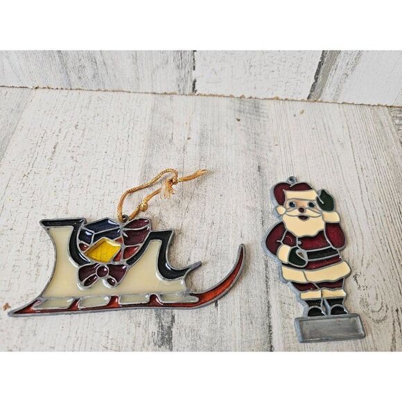 Vintage stained glass sleigh Santa ornament Xmas tree Sled - Picture 1 of 10